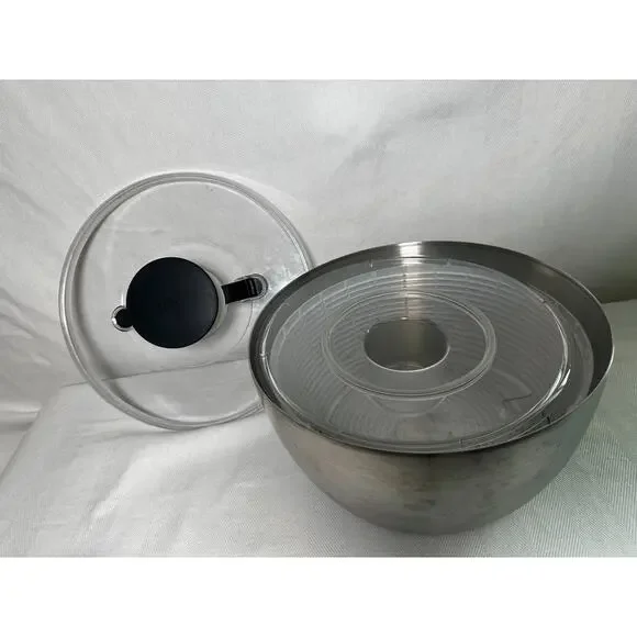 OXO Stainless Steel Salad Spinner with Locking Lid Rubber Bottom - GUC - Picture 2 of 5